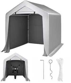 VINGLI 6x6 FT Outdoor Portable Storage Shed, Heavy Duty Bike Tent with Roll-up Zipper Door, Waterproof and UV Resistent Carport for Motorcycle, Garden Tools and Firewood, Gray VINGLI 6x6 FT Outdoor Portable Storage Shed, Heavy Duty Bike Tent with Roll-up Zipper Door, Waterproof and UV Resistent Carport for Motorcycle, Garden Tools and Firewood, Gray