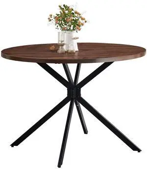 VINGLI Round Dining Table for 4, 42" Wood Kitchen Table, Walnut | Cross Metal Leg, Adjustable Feet, Wood Tabletop, Farmhouse Style, for Living Room, Dining Room, Kitchen, Small Place VINGLI Round Dining Table for 4, 42" Wood Kitchen Table, Walnut | Cross Metal Leg, Adjustable Feet, Wood Tabletop, Farmhouse Style, for Living Room, Dining Room, Kitchen, Small Place