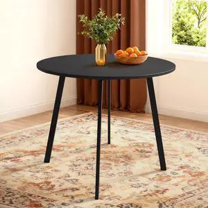 VINGLI Round Dining Table for 2-4, 35" Modern Kitchen Table, Black | with Metal Legs, Wood Tabletop, Space-Saving, for Home, Kitchen, Small Space, Apartment VINGLI Round Dining Table for 2-4, 35" Modern Kitchen Table, Black | with Metal Legs, Wood Tabletop, Space-Saving, for Home, Kitchen, Small Space, Apartment