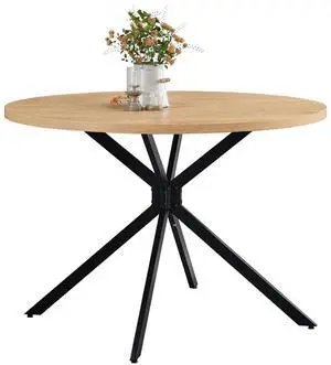 VINGLI Round Dining Table for 4, 42" Wood Kitchen Table, Oak | Cross Metal Leg, Adjustable Feet, Wood Tabletop, Farmhouse Style, for Living Room, Dining Room, Kitchen, Small Place VINGLI Round Dining Table for 4, 42" Wood Kitchen Table, Oak | Cross Metal Leg, Adjustable Feet, Wood Tabletop, Farmhouse Style, for Living Room, Dining Room, Kitchen, Small Place