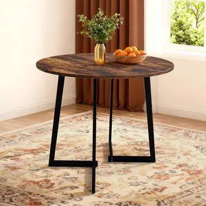 VINGLI Round Dining Table for 2-4, 35" Modern Kitchen Table, Rustic Brown | with Metal Cross Legs, Wood Tabletop, Space-Saving, for Home, Kitchen, Small Space, Apartment VINGLI Round Dining Table for 2-4, 35" Modern Kitchen Table, Rustic Brown | with Metal Cross Legs, Wood Tabletop, Space-Saving, for Home, Kitchen, Small Space, Apartment