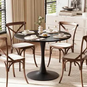 VINGLI Round Dining Table, 39" Tulip Table for 4, Black | Thickened Tabletop, Metal Pedestal, Mid Century Modern Style, Bistro Table for Dining Room, Kitchen, Living Room, Small Place VINGLI Round Dining Table, 39" Tulip Table for 4, Black | Thickened Tabletop, Metal Pedestal, Mid Century Modern Style, Bistro Table for Dining Room, Kitchen, Living Room, Small Place