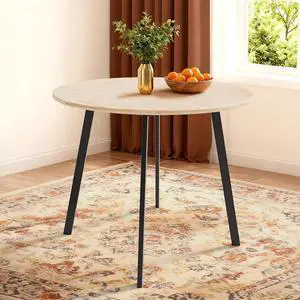 VINGLI Round Dining Table for 2-4, 35" Modern Kitchen Table, Oak | with Metal Legs, Wood Tabletop, Space-Saving, for Home, Kitchen, Small Space, Apartment VINGLI Round Dining Table for 2-4, 35" Modern Kitchen Table, Oak | with Metal Legs, Wood Tabletop, Space-Saving, for Home, Kitchen, Small Space, Apartment