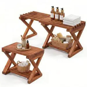 VINGLI Extendable Wooden Shower Bench | Adjustable 17-31 Inch Bath Seat with Storage Shelf, Waterproof Shower Stool for Inside Shower,Shaving, Bathtub, Spa & Sauna VINGLI Extendable Wooden Shower Bench | Adjustable 17-31 Inch Bath Seat with Storage Shelf, Waterproof Shower Stool for Inside Shower,Shaving, Bathtub, Spa & Sauna
