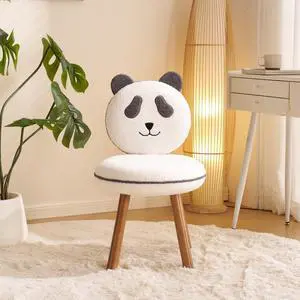 VINGLI Cute Panda Vanity Chair No Wheels w/Solid Wood Legs & 18.1" W Seat,Armless Modern Accent Chair w/Backrest, Soft Cozy Makeup Chair,for Bedroom,Teenager Playroom,Reading Nook,Teddy Fleece,Gray VINGLI Cute Panda Vanity Chair No Wheels w/Solid Wood Legs & 18.1" W Seat,Armless Modern Accent Chair w/Backrest, Soft Cozy Makeup Chair,for Bedroom,Teenager Playroom,Reading Nook,Teddy Fleece,Gray