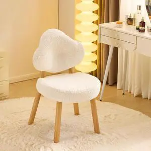 VINGLI Cute Cloud-Back Armless Vanity Chair with No Wheels, Modern Desk Chair with 4 Solid Wood Legs for Girls, Plush Chenille Velvet Comfy Makeup Accent Chair for Bedroom,Living Room,Office, Beige VINGLI Cute Cloud-Back Armless Vanity Chair with No Wheels, Modern Desk Chair with 4 Solid Wood Legs for Girls, Plush Chenille Velvet Comfy Makeup Accent Chair for Bedroom,Living Room,Office, Beige