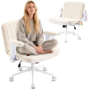 VINGLI Criss Cross Chair with Adjustable Flip-Up Arms,Cross Legged Chair with Wheels, Extra Wide Office Chair,Cozy Desk Chair for Home Office, Vanity, Apartment,Chenille Velvet,Beige VINGLI Criss Cross Chair with Adjustable Flip-Up Arms,Cross Legged Chair with Wheels, Extra Wide Office Chair,Cozy Desk Chair for Home Office, Vanity, Apartment,Chenille Velvet,Beige