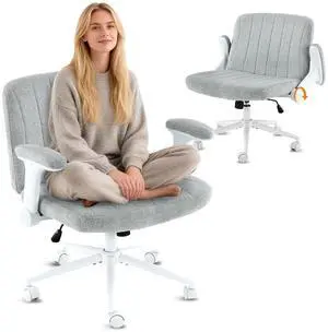 VINGLI Criss Cross Chair with Adjustable Flip-Up Arms,Cross Legged Chair with Wheels, Extra Wide Office Chair,Cozy Desk Chair for Home Office, Vanity, Apartment,Chenille Velvet,Light Blue-Green VINGLI Criss Cross Chair with Adjustable Flip-Up Arms,Cross Legged Chair with Wheels, Extra Wide Office Chair,Cozy Desk Chair for Home Office, Vanity, Apartment,Chenille Velvet,Light Blue-Green