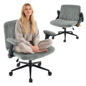 VINGLI Criss Cross Chair with Adjustable Flip-Up Arms,Cross Legged Chair with Wheels, Extra Wide Office Chair,Cozy Desk Chair for Home Office, Vanity, Apartment,Chenille Velvet,Dark Green VINGLI Criss Cross Chair with Adjustable Flip-Up Arms,Cross Legged Chair with Wheels, Extra Wide Office Chair,Cozy Desk Chair for Home Office, Vanity, Apartment,Chenille Velvet,Dark Green