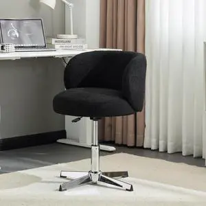 VINGLI Cute Small Swivel Desk Chair Comfy no Wheels,Ergonomic Low-Back Lumbar Support Vanity Nail Tech Computer Task Stool Chair for Home Office,Height Adjustable,Teddy Fleece,Black VINGLI Cute Small Swivel Desk Chair Comfy no Wheels,Ergonomic Low-Back Lumbar Support Vanity Nail Tech Computer Task Stool Chair for Home Office,Height Adjustable,Teddy Fleece,Black
