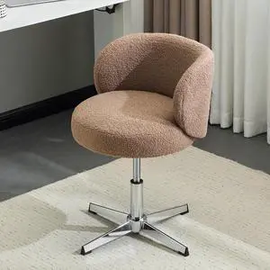 VINGLI Cute Small Swivel Desk Chair Comfy no Wheels,Ergonomic Low-Back Lumbar Support Vanity Nail Tech Computer Task Stool Chair for Home Office,Height Adjustable,Teddy Fleece,Brown VINGLI Cute Small Swivel Desk Chair Comfy no Wheels,Ergonomic Low-Back Lumbar Support Vanity Nail Tech Computer Task Stool Chair for Home Office,Height Adjustable,Teddy Fleece,Brown