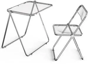 VINGLI Folding Acrylic Table and Chair Set Small TV Tray for Snack Dinner on Couch, Tiny Foldable Desk Writing Desk for Home Office for Small Spaces VINGLI Folding Acrylic Table and Chair Set Small TV Tray for Snack Dinner on Couch, Tiny Foldable Desk Writing Desk for Home Office for Small Spaces
