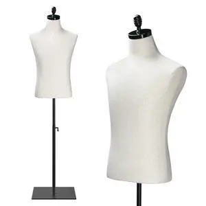 VINGLI Male Mannequin Torso with Wooden/Metal Stand, Adjustable Height Male Dress Form Body for Clothing Display and Sewing (Beige, Metal Base) VINGLI Male Mannequin Torso with Wooden/Metal Stand, Adjustable Height Male Dress Form Body for Clothing Display and Sewing (Beige, Metal Base)
