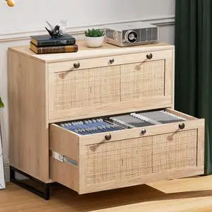 VINGLI Wood Rattan 2 Drawer Lateral File Cabinet with Lock for Home Office, Lockable Filing Cabinet with Rustic Metal Handles for Hanging Letter/A4/Legal Size Labeled Folders, Oak, 30W x 16D x 28H VINGLI Wood Rattan 2 Drawer Lateral File Cabinet with Lock for Home Office, Lockable Filing Cabinet with Rustic Metal Handles for Hanging Letter/A4/Legal Size Labeled Folders, Oak, 30W x 16D x 28H