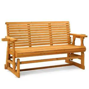 VINGLI Outdoor Glider Wood Patio Chair with Cup Holders, 3-Person Outdoor Bench Glider Loveseat with Smooth Rocking Mechanism, Heavy Duty 800 LBS, Teak VINGLI Outdoor Glider Wood Patio Chair with Cup Holders, 3-Person Outdoor Bench Glider Loveseat with Smooth Rocking Mechanism, Heavy Duty 800 LBS, Teak