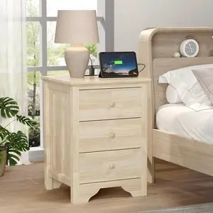 VINGLI Unfinished Solid Wood Nightstand for Color DIY, 18.54" W Nightstand with Charging Station, Nightstand with Drawers, Natural Wood Nightstands/Bed Side Table/End Table, Night Stand for Bedroom VINGLI Unfinished Solid Wood Nightstand for Color DIY, 18.54" W Nightstand with Charging Station, Nightstand with Drawers, Natural Wood Nightstands/Bed Side Table/End Table, Night Stand for Bedroom