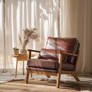 VINGLI Solid Wood Wide Armrests Accent Chair,Upholstered Mid Century Modern Chair with Pillow,Comfy Reading Chair Farmhouse Arm Chair,Chairs Living Room,Bedroom,Guest Room,PU Leather,Dark Brown VINGLI Solid Wood Wide Armrests Accent Chair,Upholstered Mid Century Modern Chair with Pillow,Comfy Reading Chair Farmhouse Arm Chair,Chairs Living Room,Bedroom,Guest Room,PU Leather,Dark Brown