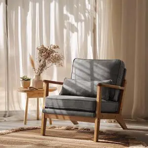 VINGLI Solid Wood Wide Armrests Accent Chair,Upholstered Mid Century Modern Chair with Pillow,Comfy Reading Chair Farmhouse Arm Chair,Chairs Living Room,Bedroom,Guest Room,Linen Fabric,Dark Grey VINGLI Solid Wood Wide Armrests Accent Chair,Upholstered Mid Century Modern Chair with Pillow,Comfy Reading Chair Farmhouse Arm Chair,Chairs Living Room,Bedroom,Guest Room,Linen Fabric,Dark Grey