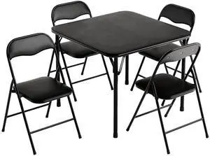 VINGLI 5-Piece Padded Folding Card Table and Chairs Set, Black | Portable Folding Table & 4 Chair Set with Padded Vinyl Top Party, Game Night & Family Events VINGLI 5-Piece Padded Folding Card Table and Chairs Set, Black | Portable Folding Table & 4 Chair Set with Padded Vinyl Top Party, Game Night & Family Events