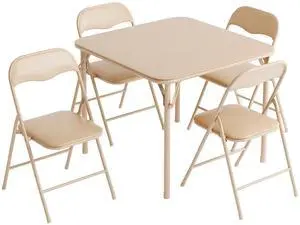 VINGLI 5-Piece Padded Folding Card Table and Chairs Set, Khaki | Portable Folding Table & 4 Chair Set with Padded Vinyl Top Party, Game Night & Family Events VINGLI 5-Piece Padded Folding Card Table and Chairs Set, Khaki | Portable Folding Table & 4 Chair Set with Padded Vinyl Top Party, Game Night & Family Events