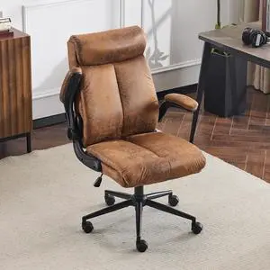 VINGLI Microfiber Brown Rolling Ergonomic Office Desk Chair with Padded Flip-up Arms, 360°Swivel High Back Executive Computer Chair with Wheels for GameHome Small Space, Study Room, Reading Room VINGLI Microfiber Brown Rolling Ergonomic Office Desk Chair with Padded Flip-up Arms, 360°Swivel High Back Executive Computer Chair with Wheels for GameHome Small Space, Study Room, Reading Room