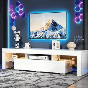 VINGLI LED TV Stand, 67'' Modern Entertainment Center with LED Lights and Storage for 65/70/75/85 Inch TV (White, 67'' x 14'' x 16'') VINGLI LED TV Stand, 67'' Modern Entertainment Center with LED Lights and Storage for 65/70/75/85 Inch TV (White, 67'' x 14'' x 16'')