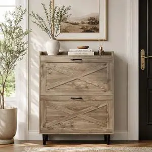 VINGLI Shoe Storage Cabinet for Entryway with 2 Flip Drawers, Ultra Slim Freestanding Entryway Shoe Organizer with Wood Tapered Legs,Hidden Closed Shoe Rack,31.6" W * 9.4" D * 39.4" H, Grey Oak VINGLI Shoe Storage Cabinet for Entryway with 2 Flip Drawers, Ultra Slim Freestanding Entryway Shoe Organizer with Wood Tapered Legs,Hidden Closed Shoe Rack,31.6" W * 9.4" D * 39.4" H, Grey Oak