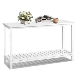 VINGLI 49in 49.21" Solid Wood Outdoor Console Table, 2-Tier Patio Buffet Bar Table, Multi-Functional Storage Sideboard for Garden, Porch, Balcony (White) VINGLI 49in 49.21" Solid Wood Outdoor Console Table, 2-Tier Patio Buffet Bar Table, Multi-Functional Storage Sideboard for Garden, Porch, Balcony (White)