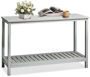 VINGLI 49in Solid Wood Outdoor Console Table, 2-Shelf Wooden Outdoor Accent Plant Table Multifunctional Buffet Bar Storage Organizer for Indoor Patio Porch and Entryway (Gray) VINGLI 49in Solid Wood Outdoor Console Table, 2-Shelf Wooden Outdoor Accent Plant Table Multifunctional Buffet Bar Storage Organizer for Indoor Patio Porch and Entryway (Gray)