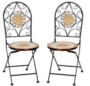 VINGLI 2 PCS Mosaic Bistro Folding Chairs Outdoor Garden Patio Furniture Seating VINGLI 2 PCS Mosaic Bistro Folding Chairs Outdoor Garden Patio Furniture Seating