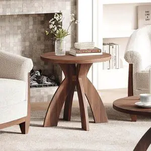 VINGLI 24" Round Side Table with Cross Legs, Wood Side Table, Walnut | Mid Century Modern Side Table, Wooden Side Table X-legs for Living Room, Small space, Office VINGLI 24" Round Side Table with Cross Legs, Wood Side Table, Walnut | Mid Century Modern Side Table, Wooden Side Table X-legs for Living Room, Small space, Office