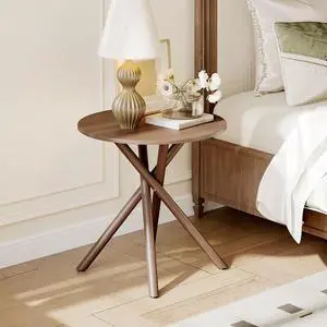 VINGLI 24" Round Side Table with Criss-Cross Legs, Rustic End Table, Walnut | Rustic Small Coffee Table for Small Spaces, Living Room, Bedroom, Office VINGLI 24" Round Side Table with Criss-Cross Legs, Rustic End Table, Walnut | Rustic Small Coffee Table for Small Spaces, Living Room, Bedroom, Office