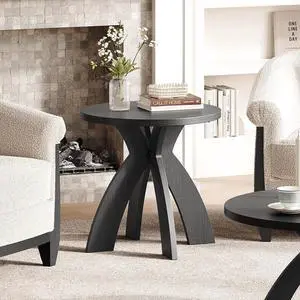 VINGLI 24" Round Side Table with Cross Legs, Wood Side Table, Black | Mid Century Modern Side Table, Wooden Side Table X-legs for Living Room, Small space, Office VINGLI 24" Round Side Table with Cross Legs, Wood Side Table, Black | Mid Century Modern Side Table, Wooden Side Table X-legs for Living Room, Small space, Office