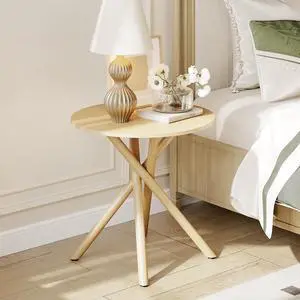 VINGLI 24" Round Side Table Criss-Cross Legs, Rustic End Table, Natural Oak | Rustic Small Coffee Table for Small Spaces, Living Room, Bedroom, Office VINGLI 24" Round Side Table Criss-Cross Legs, Rustic End Table, Natural Oak | Rustic Small Coffee Table for Small Spaces, Living Room, Bedroom, Office