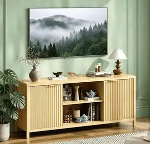 VINGLI 57.8" TV Stand for 70 Inch TV, Mid Century Modern Media Console with Adjustable Shelves and Cabinet Storage, Elegant Entertainment Center for Living Room, Oak VINGLI 57.8" TV Stand for 70 Inch TV, Mid Century Modern Media Console with Adjustable Shelves and Cabinet Storage, Elegant Entertainment Center for Living Room, Oak