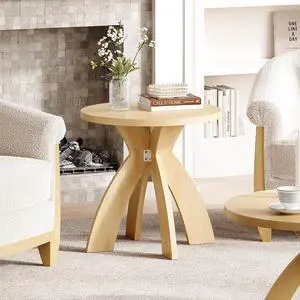 VINGLI 24" Round Side Table with Cross Legs, Wood Side Table, Natural Oak | Mid Century Modern Side Table, Wooden Side Table X-legs for Living Room, Small space, Office VINGLI 24" Round Side Table with Cross Legs, Wood Side Table, Natural Oak | Mid Century Modern Side Table, Wooden Side Table X-legs for Living Room, Small space, Office