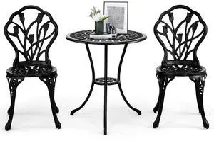 VINGLI 3 PCS Outdoor Bistro Set, Outdoor Patio Set, All-Weather Cast Aluminum Bistro Table Set, Bistro Table and Chairs Set of 2 for Backyard, Garden, Balcony (Black, Tulip) VINGLI 3 PCS Outdoor Bistro Set, Outdoor Patio Set, All-Weather Cast Aluminum Bistro Table Set, Bistro Table and Chairs Set of 2 for Backyard, Garden, Balcony (Black, Tulip)