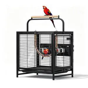 VINGLI Small Bird Cage, 19 inch Travel Carrier Bird Cage with Handle, Wrought Iron Parakeet Cage with Wooden Perch for Parrot Lovebirds Finches Small/Medium Birds (Matte Black) VINGLI Small Bird Cage, 19 inch Travel Carrier Bird Cage with Handle, Wrought Iron Parakeet Cage with Wooden Perch for Parrot Lovebirds Finches Small/Medium Birds (Matte Black)