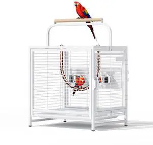 VINGLI Small Bird Cage, 19 inch Travel Carrier Bird Cage with Handle, Wrought Iron Parakeet Cage with Wooden Perch for Parrot Lovebirds Finches Small/Medium Birds (White) VINGLI Small Bird Cage, 19 inch Travel Carrier Bird Cage with Handle, Wrought Iron Parakeet Cage with Wooden Perch for Parrot Lovebirds Finches Small/Medium Birds (White)