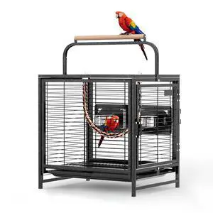 VINGLI Small Bird Cage, 19 inch Travel Carrier Bird Cage with Handle, Wrought Iron Parakeet Cage with Wooden Perch for Parrot Lovebirds Finches Small/Medium Birds (Hammertone Black) VINGLI Small Bird Cage, 19 inch Travel Carrier Bird Cage with Handle, Wrought Iron Parakeet Cage with Wooden Perch for Parrot Lovebirds Finches Small/Medium Birds (Hammertone Black)