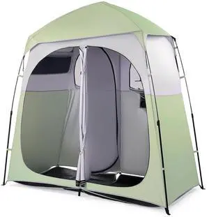 VINGLI 2 Room Shower Tent, 7.5 FT Instant Pop Up Shelter with Carrying Bag, Privacy Changing Room Tent,Perfect for Portable Toilet, Camping, Dressing, Outdoor Indoor, Easy Set Up (Green White) VINGLI 2 Room Shower Tent, 7.5 FT Instant Pop Up Shelter with Carrying Bag, Privacy Changing Room Tent,Perfect for Portable Toilet, Camping, Dressing, Outdoor Indoor, Easy Set Up (Green White)