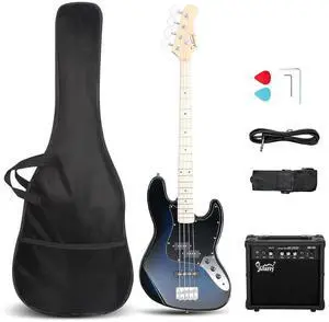 GLARRY Bass Guitar Full Size 4 String Exquisite Stylish Bass with Guitar Bag Power Line and Wrench Tool (Dark Blue, With AMP) GLARRY Bass Guitar Full Size 4 String Exquisite Stylish Bass with Guitar Bag Power Line and Wrench Tool (Dark Blue, With AMP)