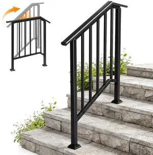 VINGLI Handrails for Outdoor Steps Fits 2-3 Steps, Stair Handrail with Drainage Holes & Straight Ends, Wrought Iron Hand Rail Stair Railing for Concrete/Porch/Wooden Steps (Black, 2 to 3 Steps) VINGLI Handrails for Outdoor Steps Fits 2-3 Steps, Stair Handrail with Drainage Holes & Straight Ends, Wrought Iron Hand Rail Stair Railing for Concrete/Porch/Wooden Steps (Black, 2 to 3 Steps)