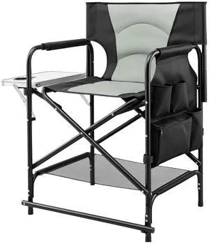 VINGLI 22" Director's Chair for Makeup Artist, Foldable Makeup Chair with Retractable Side Table & Footrest, Robust Iron Steel Frame, Supports 300 lbs, for Studio, Black & Gray VINGLI 22" Director's Chair for Makeup Artist, Foldable Makeup Chair with Retractable Side Table & Footrest, Robust Iron Steel Frame, Supports 300 lbs, for Studio, Black & Gray
