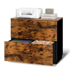 VINGLI 2 - Drawer Lateral File Cabinet with Lock, Lockable Wood Filing cabinets for Home Office, Wooden Printer Stand with 2 Drawers for Letter Legal A4 Size File Folder Storage, Rustic Brown & Black VINGLI 2 - Drawer Lateral File Cabinet with Lock, Lockable Wood Filing cabinets for Home Office, Wooden Printer Stand with 2 Drawers for Letter Legal A4 Size File Folder Storage, Rustic Brown & Black