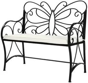 VINGLI 38.7in Cast Iron Outdoor Bench with Cushion, All Weather Resistant Metal Bench with Curved Armrests and Butterfly Pattern Backrest, 1-2 Person Patio Bench for Garden Porch Park Yard (Black VINGLI 38.7in Cast Iron Outdoor Bench with Cushion, All Weather Resistant Metal Bench with Curved Armrests and Butterfly Pattern Backrest, 1-2 Person Patio Bench for Garden Porch Park Yard (Black