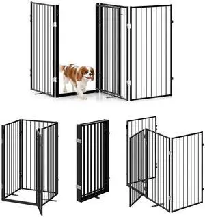 VINGLI 36" H Metal Dog Gate, Tall Freestanding Pet Gates with Door for Doorways, Foldable Dog Safety Fence with Support Feet for Fireplace Stairs VINGLI 36" H Metal Dog Gate, Tall Freestanding Pet Gates with Door for Doorways, Foldable Dog Safety Fence with Support Feet for Fireplace Stairs