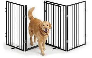 VINGLI 32" H Metal Dog Gate, Tall Freestanding Pet Gates with Door for Doorways, Foldable Dog Safety Fence with Support Feet for Fireplace Stairs (4 Panels-32''H x 80''W) VINGLI 32" H Metal Dog Gate, Tall Freestanding Pet Gates with Door for Doorways, Foldable Dog Safety Fence with Support Feet for Fireplace Stairs (4 Panels-32''H x 80''W)
