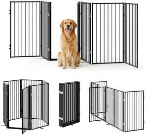 VINGLI 36" H Metal Freestanding Dog Gate, Tall Freestanding Pet Gates with Door for Doorways, Foldable Dog Safety Fence with Support Feet for Fireplace Stairs (6 Panels-36''H x 120''W) VINGLI 36" H Metal Freestanding Dog Gate, Tall Freestanding Pet Gates with Door for Doorways, Foldable Dog Safety Fence with Support Feet for Fireplace Stairs (6 Panels-36''H x 120''W)