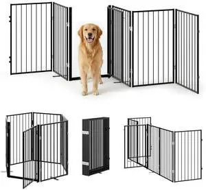VINGLI 32" H Metal Freestanding Dog Gate, Tall Pet Gates with Door for Doorways, Foldable Dog Safety Fence with Support Feet for Fireplace Doorways Stairs (6 Panels-32''H x 120''W) VINGLI 32" H Metal Freestanding Dog Gate, Tall Pet Gates with Door for Doorways, Foldable Dog Safety Fence with Support Feet for Fireplace Doorways Stairs (6 Panels-32''H x 120''W)